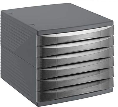 Rotho, Quadra, Drawer box / office box with 6 drawers, Plastic (PS) BPA-free, black, 36,5 x 28,0 x 25,0 cm