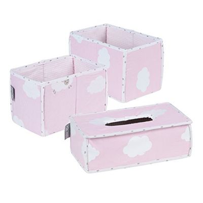 Roba Verzorgingsorganizer, set 'Kleine Wolke roze', 3-delig, opbergdoos, 2 dozen voor luiers en luieraccessoires, 1 decoratieve doos voor vochtige doekjes, babykamer decoratie