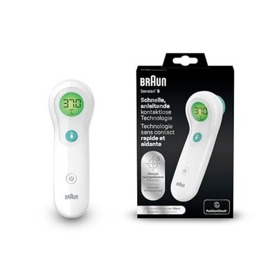 Braun Sensian 5 Thermomètre frontal sans contact - Utilisation à domicile - Écran numérique avec code couleur - Convient aux bébés et aux enfants - 2 secondes - Marque n°1 chez les médecins1 - BNT300