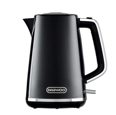 Daewoo Stirling Collection, 1.7 Jug Kettle Filling Up To 7 Cups With 360° Swivel Base And Fully Removable Lid, User Friendly, Easy Cleaning, Safety Features, Stainless Steel, Black