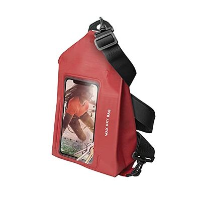 Wasserdichte Gürteltasche mit abnehmbarem Schultergurt, 2 Liter Fassungsvermögen, sandfest, Touchscreen-Einsatz für Smartphone, rot