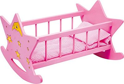 Small Foot Company 2865 - berço de madeira 45 cm, a partir de 3 anos, design de estrela, Small Foot berço para bonecas, cor-de-rosa, NS (2865)
