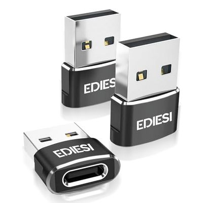 EDIESI, Adaptateur USB C vers USB, Pack 3, pour Chargement Rapide et synchronisation des données, Compatible iPhone 15/14/13, iPad, Galaxy, CarPlay, AirPods (Noir)