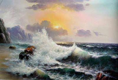 Kungfu Art Handgemaakt Seascape Olieverfschilderij, Olieverfschilderij, Motief: Oceaangolven op canvas, Muurkunst voor Woonkamer, Slaapkamer, Huis, 100% handgemaakt, ingelijst en rekbaar