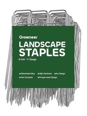 GROWNEER Paquete de 50 Grapas de Paisaje de 6 Pulgadas Resistentes de Calibre 12 de Acero galvanizado para jardín, estacas de Seguridad para asegurar Tela de maleza, Tela de Paisaje, Hojas de Suelo y