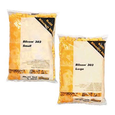 Howard Leight by Honeywell Bilsom 303L Pacote de substituição de tampões de espuma de uso único, amarelo, forma de bala, sem cordão, SNR 33 dB, tamanho grande, 1006186 (saco com 200 pares)