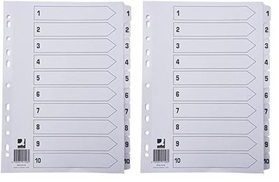 Q-Connect 1-10 Index Multi-Punched Reinforced Board Clear Tab A4 White KF01528 (Pack of 2)