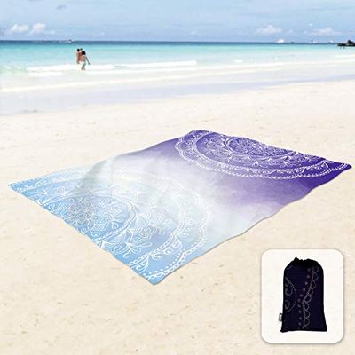 Sunlit Couverture de Plage Douce et Soyeuse de 269,2 x 205,7 cm, Tapis Anti-Sable avec Poches d'angle et Sac en Maille pour fête de Plage, Voyages, Camping et Festival de Musique en Plein air, Motif