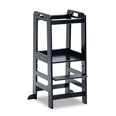 Hauck inlärningstorn Learn N Explore, FSC®-certifierat bokträ, justerbar höjd, stabilt robust, Montessori inlärningstorn från 1 år för köksbord badrum (svart)