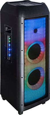 Majestic FLAME T360 – Trolley Bluetooth con giochi di luce a 360°, DJ pad 64 effetti sonori, 4 effetti luci LED, ingressi USB/AUX/MIC/GUITAR, Telecomando, TWS, Impugnatura e ruote per il trasporto
