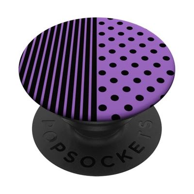 Black Purple Polka Dot and Striped Aesthetic Preppy Cute PopSockets Adhesive PopGrip