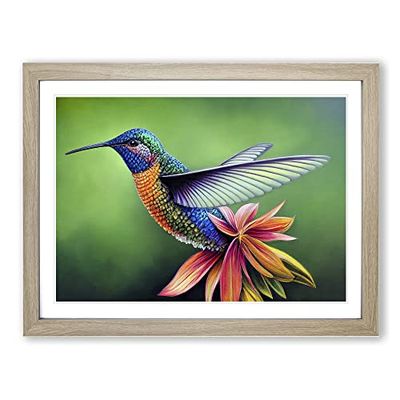 Floral Hummingbird Art Vol.2 H1022 BLK Framed Print for Living Room Bedroom Home Office Décor, Wall Art Picture Ready to Hang, Oak A2 Frame (64 x 46 cm)