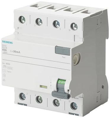 Siemens 5SV Differential Switch – clase-a 4 Pole 63 A 100 mA 70 mm