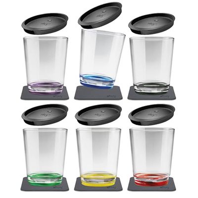 silwy® Gobelets magnétiques Multicolor (set de 6), sans BPA (tritan), couvercles et nano gel pads métalliques inclus