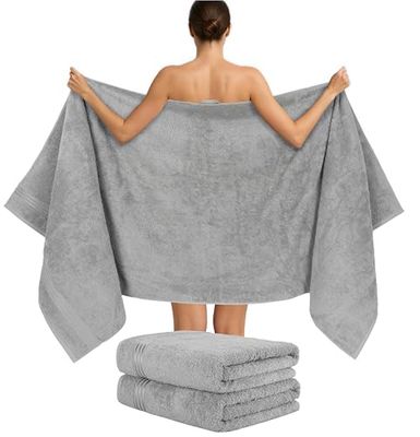 Hammetex 2er Set Extra Große Badetücher – 80x200 cm, 500 GSM, 100% Baumwolle – Weich & Saugfähig – Luxuriöse Große Spa-Handtücher, Hellgrau