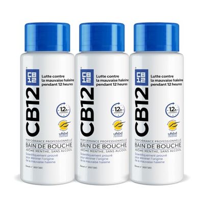 CB12 - Bain de bouche - Lutte contre la mauvaise haleine pendant 12 heures - Sans alcool - Arôme menthe - Lot de 3x250 ml