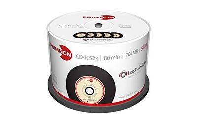 PRIMEON CD-R 80Min/700MB/52x Cakebox (50 Disc), black-vinyl-disc Surface