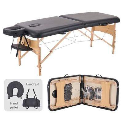 YOUNIKE Massagetafel, wimperbed, 2 opvouwbaar, draagbaar, zwart, licht, verstelbaar, professioneel, gezicht, spa, salon, therapie, schoonheidsspecialiste, tatoeage, 70 cm breed