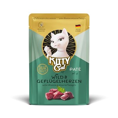 KITTY Cat Paté Wild & Corazones de Aves de Corral, 48 x 85 g (Paquete a Granel), Comida húmeda para Gatos, sin Cereales, con taurina y Aceite de salmón, pienso Completo con Alto Porcentaje de Carne,