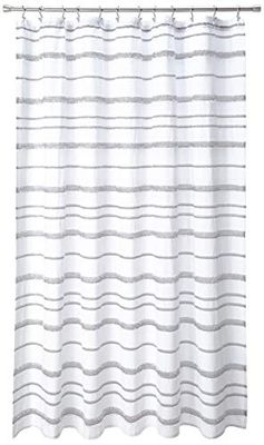 Lush Decor, White & Gray Stripe Clip Jacquard Shower Curtain, 72" x 72"
