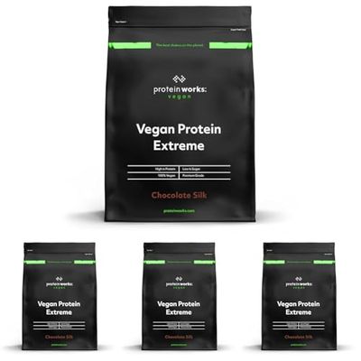 Protein Works - Vegan Protein Extreme, Added Vitamin Blend, Vegan Protein Powder, Plant Based Protein Shake, 28 Servings, Chocolate Silk, 1kg (Pack of 4)