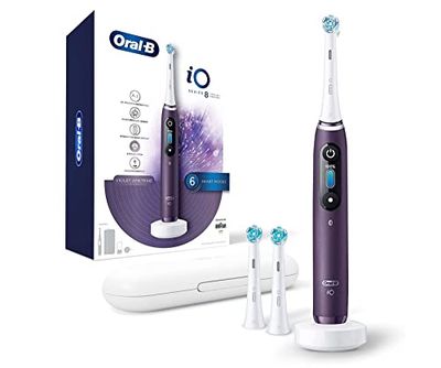 Oral-B IO 8 Brosse à Dents électrique avec Technologie aimantée et 2 brosses, 6 Modes de brossage pour Soins dentaires, écran Couleur et étui de Voyage, conçu par Marron, Violet ametrine