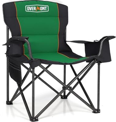 OVERMONT 204 kg extra grote campingstoel voor volwassenen met koeltas en draagtas - Heavy Duty klapstoel ondersteuning 204 kg met hoge rug en bekerhouder, comfortabel voor tuin, picknick, strand