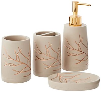 Sweet Home Collection Contemporary Decorative Beautiful Designs Bath Shower Tub Décor, Resin, Branches, 4 Piece Set