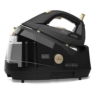 Black+Decker BXSS2400E - Strijkcentrum 2400 W. Keramische plaat. Stoomstoot 150 g/min. Continue stoom 0-45 g/min. Precisie-tip. Verticale strijken. Dubbel antikalksysteem. Zelfreinigend. Zwart