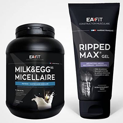 EAFIT - LOT RIPPED MAX GEL 200ml Définition Abdos & Pectoraux - Resculpte et Tonifie et MILK&EGG 95 MICELLAIRE 750g - Maintien de la masse musculaire - Assimilation lente