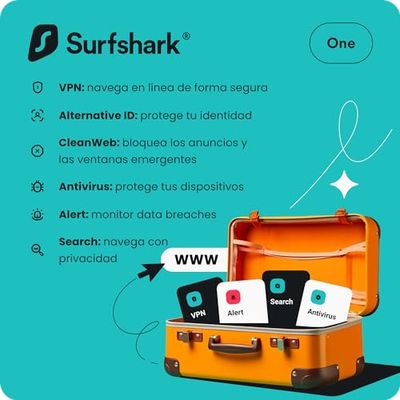 Surfshark One | Cybersecurity, VPN, Antivirus, Alert, Alternative ID, CleanWeb, Search | Windows/Mac/Linux/Androis/iOS | One | 12 Meses | Código de activación enviado por email