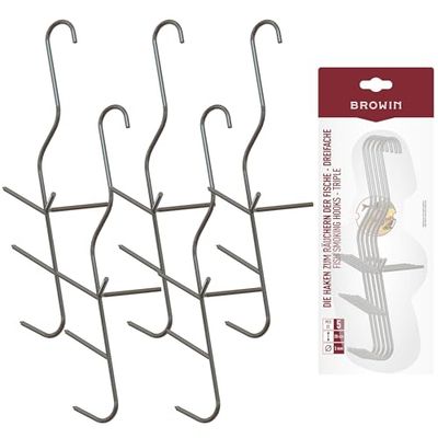 BROWIN® Drievoudige rookhaken voor vis, 5-delige set, duurzame roestvrijstalen haken voor perfecte rookresultaten, accessoires voor professionele en hobbyrokers, 5 stuks