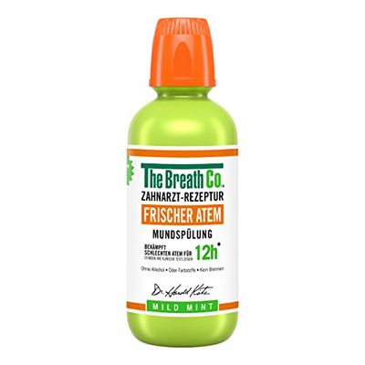 The Breath Co. collutorio (500 ml), cura delle gengive fino a 12 ore di alito fresco, collutorio antibatterico per la cura dei denti contro l'alitosi, senza alcool, menta delicata