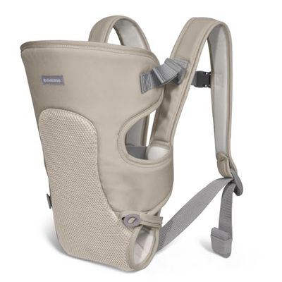 KikkaBoo MYRA Sac à dos ergonomique pour porte-bébé avec sangles larges et réglables pour porte-bébé, mains libres, 3 positions de transport, jusqu'à 9 kg, maille légère et respirante, beige