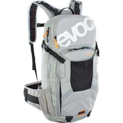 EVOC FR ENDURO 16 fietsrugzak, rugzak voor fietstochten (LITESHIELD RUGBESCHERMING 95%, helmhouder, beschermers, gereedschapsvak, compartiment voor drinkblaas 3l, maat: S), steengrijs