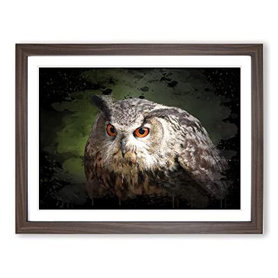 Owl Bird No.4 Modern CB Framed Wall Art Print, Ready to Hang Picture for Living Room Bedroom Home Office Décor, Walnut A4 (34 x 25 cm)