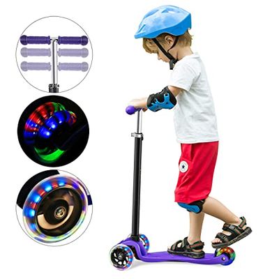 WeSkate Trottinette Enfants à 3 Roues pour Filles et Garçons de 3 à 12 Ans, Trottinettes Classiques pour Enfants à Hauteur réglable, Roues en PU Clignotantes à LED FB-902 Violet