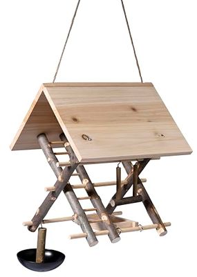 dobar® Vogelvoederhuis, speelplaats, hangend, van hout, voederhuis voor wilde vogels als bouwpakket, natuurvogelhuisje, 29 x 26,5 x 43 cm