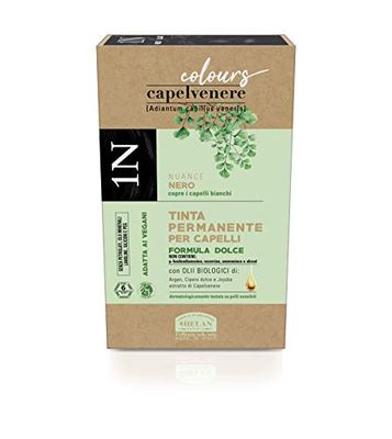 Helan Capelvenere Colours - Black Hair Dye Permanent, Gentle Formula 1N - Natural Hair Dye Black, Easy to Use, Odourless, Excellent Coverage - Ammonia & Alcohol Free Hair Colour, Made in Italy