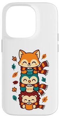 Foulard d'automne Motif Renard, Chouette, hérisson, Cacao Chaud Coque pour iPhone 14 Pro