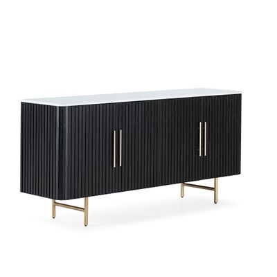 APARADOR 180X45X84 MADERA NEGRO/MARMOL ARTIFICIAL BLANCO/METAL DORADO