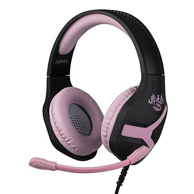 Konix Mythics Auriculares gaming Nemesis para PS4, PS5, Switch, Xbox One y Series X|S - Micrófono - Cable 1,5 m - Conector Jack 3,5 mm - Negro y rosa