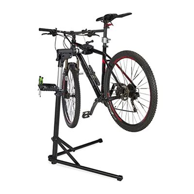 Relaxdays Soporte Taller para Bicicleta, Caballete Mantenimiento Bici Plegable Telescópico, Marcos de 25-40 mm, Negro, Piel auténtica, 110-169 x 107 x 85 cm