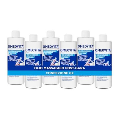 OMEOVITA SPORT - OLIO MASSAGGIO POST-GARA | Con Effetto freddo, Per Agevolare il Massaggio Defaticante, Dona un Effetto Rinfrescante e Rilassante, 6 x 200 ml