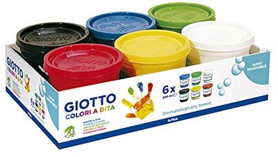 GIOTTO Dita Super Washable Finger Paint, 6 x 200ml Pots, Primary Colours, Ideal for Children, Parties and Schools