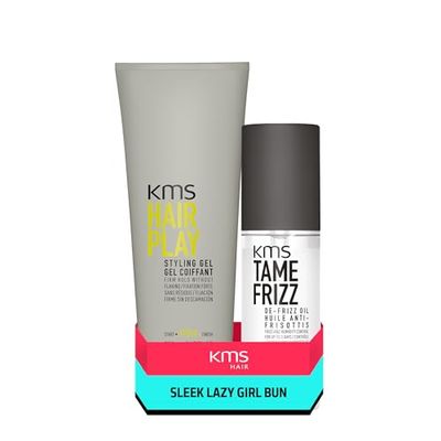 KMS Hair Sleek Lazy Girl Bun hair set - HairPlay Styling Gel 200ml, TameFrizz De-frizz Oil 100ml