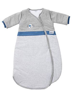 Gesslein 770106 Bubou babyslaapzak met afneembare mouwen: temperatuurregulerende slaapzak voor pasgeborenen, baby grootte 50/60 cm, gestreept grijs gemêleerd met hond, grijs, 250 g