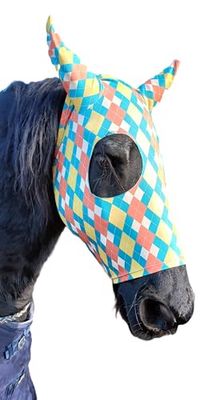 Maschera per Cavallo in Tessuto di Lycra di Alta Qualità con Orecchie Anti mosche Mod. PADDOCK Fantasia ROMBI, Taglia PONY