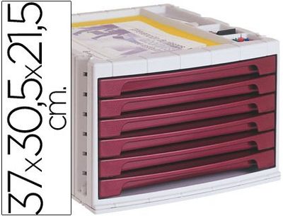 Q-Connect 943583 Module 6 Tiroirs Sec Rétaire Superposable Doc Format Inclus 270x320mm 370x305x215mm Bordeaux Opaque Noir