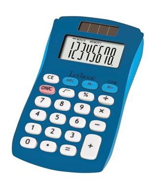 Lexibook - Calcolatrice tascabile FRUITIES®, 8 cifre, 4 operazioni, funzioni di base e avanzate, alimentazione solare e a batteria, Blu, C208A